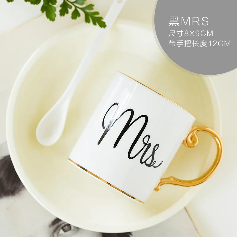 Wedding gift for bride and groom Mr Mrs coffee mug party favor anniversary present valentines day gift - Цвет: black Mrs