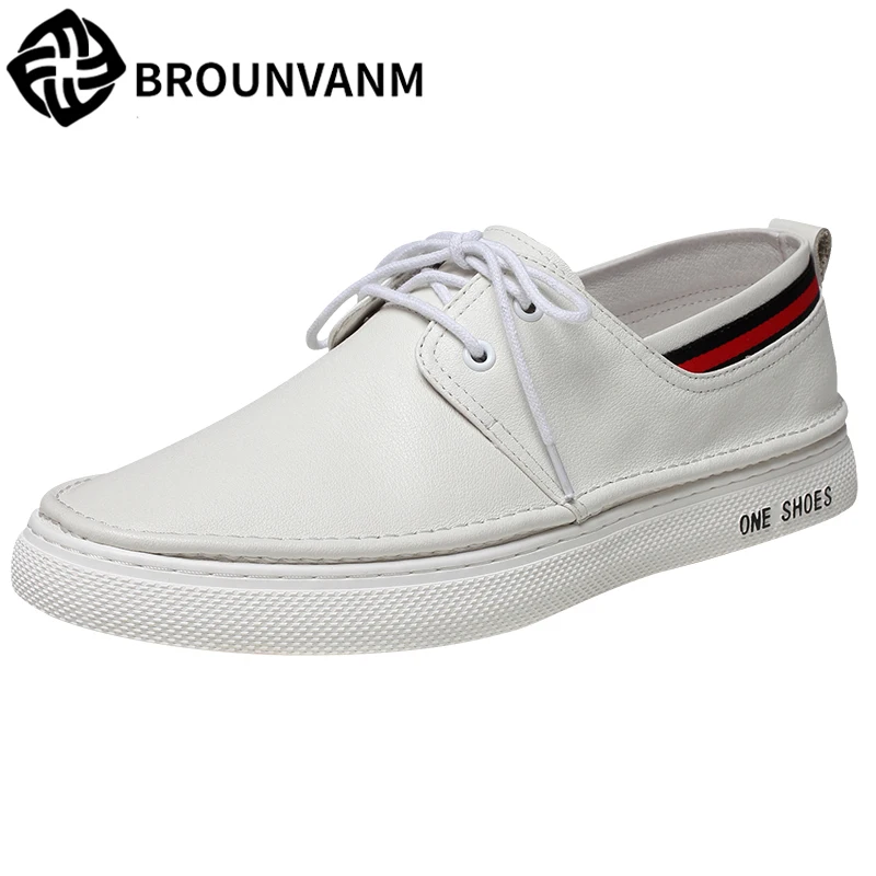 

White Genuine Leather Men's Shoes Summer Breathable Leisure Shoes men Korean spring and autumn British retro all-match cowhide