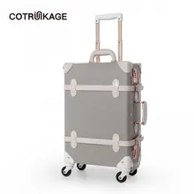 COTRUNKAGE серый 2" из искусственной кожи Большой, твердый панцирь чемодан в стиле ретро чемодан Для женщин Путешествия Spinner винтажный багаж транк с 4 колеса
