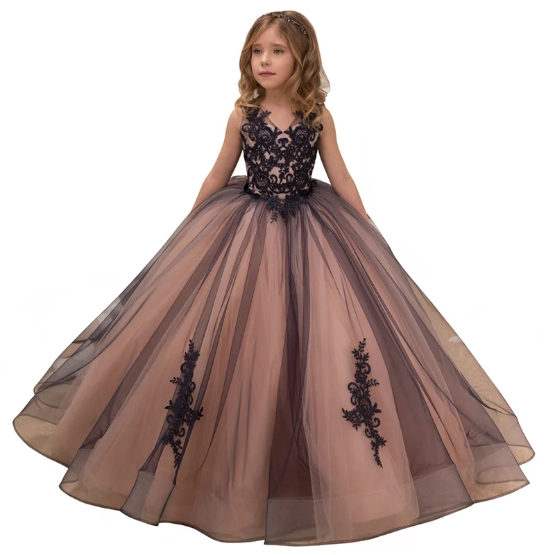 fancy little girls pageant dresses 2-12 years princess party dresses for girls mesh flower dress long kids puffy ball gowns