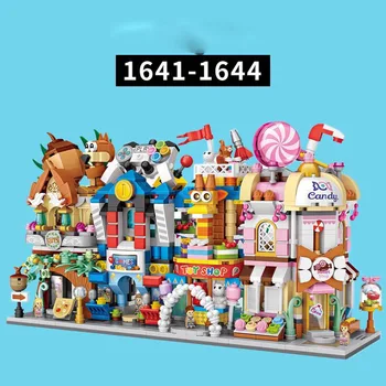 

Hot LOZ Mini Street Blocks City View Nut shop toy store game hall candy stores Models Building Bricks Christmas Toy for Children