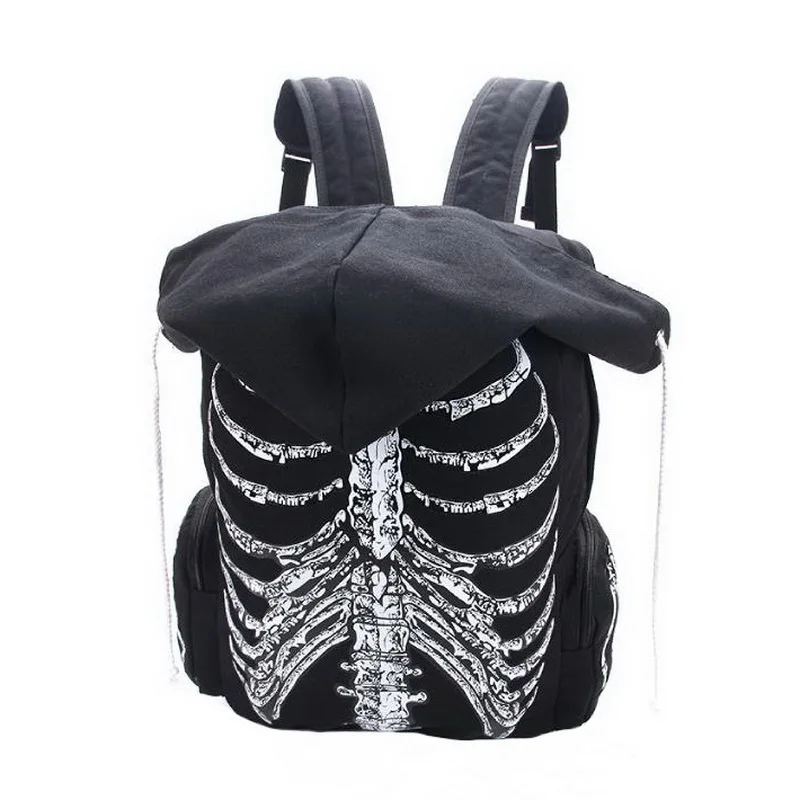 Fasion Cool School Bags Unisex Skull Skeleton Printed Backpack Gothic Punk Style Women Designer Travel Bag