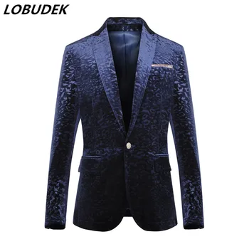 

male blue jacket coat outfit costumes casual prom wedding groom party clothing spring autumn formal dress slim singer dancer