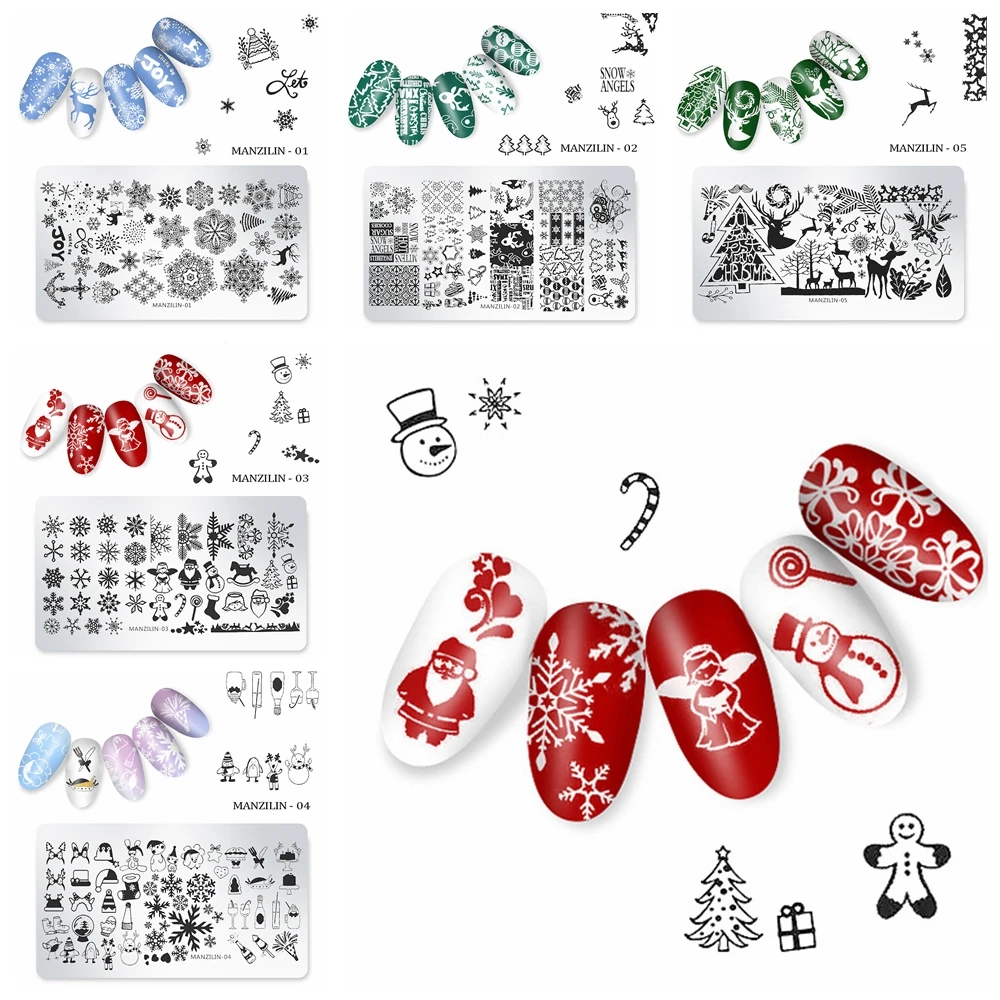 

1PCS Nail Stamp Stainless Steel Christmas Designs Templates 12x6cm Winter Image Nail Art Stamping Plates DIY Stencil Nails Art