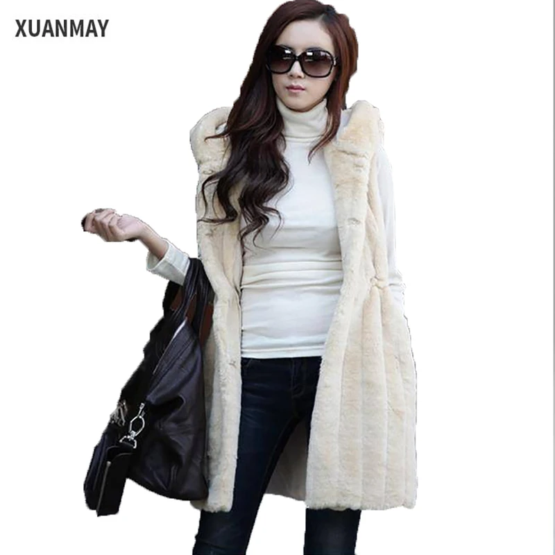 Женский модный длинный меховой жилет пальто с капюшоном приталенное теплое осеннее и зимнее высококачественное женское меховое пальто куртка жилет