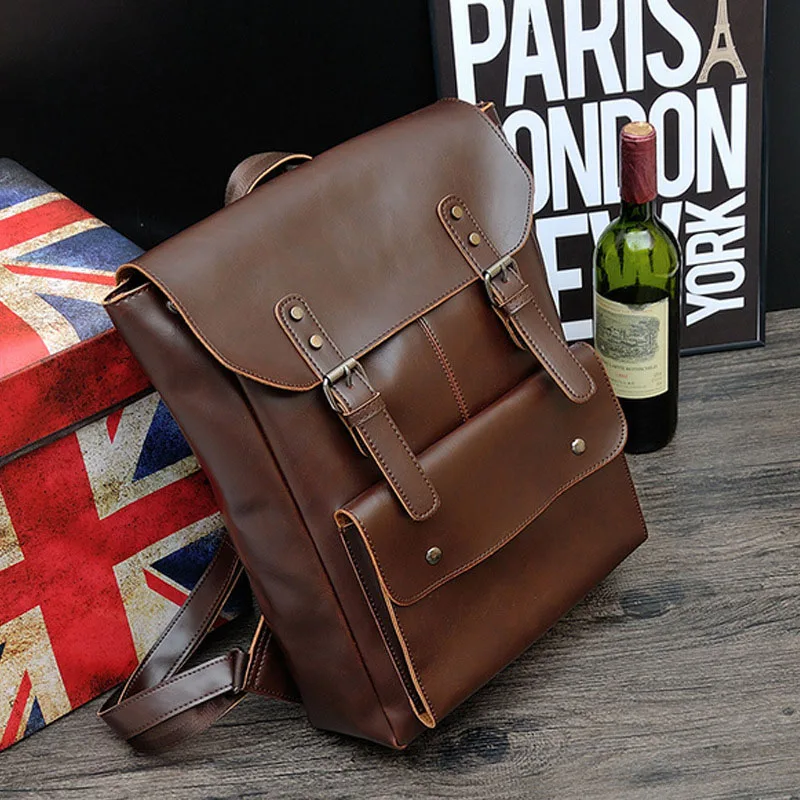 Новинка, брендовый дизайнерский мужской рюкзак из искусственной кожи, винтажный рюкзак с несколькими карманами, повседневный винтажный рюкзак ручной работы, высокое качество - Цвет: brown 3