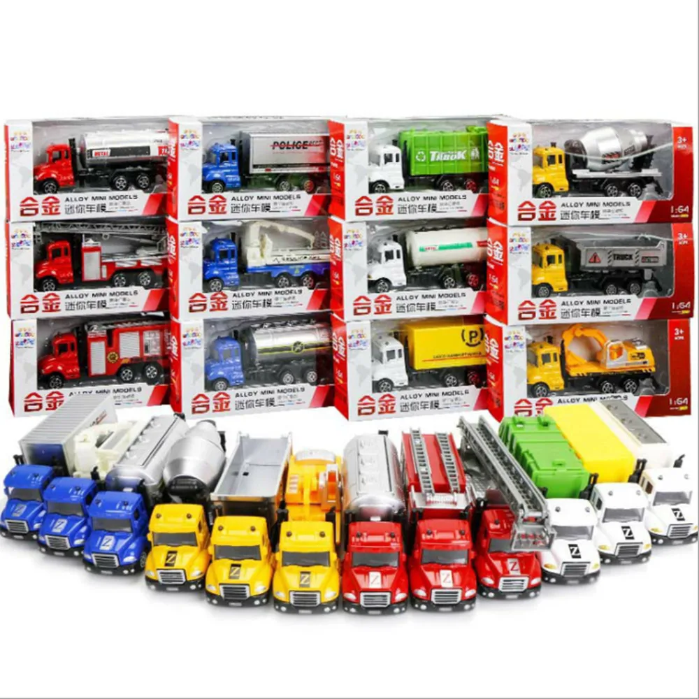 

12pcs/set Alloy Car Model Mini Diecast ABS Material Delicate Pull Back Toy Garbage Truck Watering Transport Vehicle Toys Gift