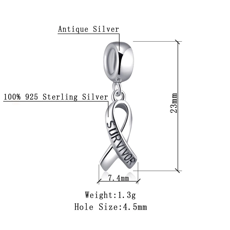 Choruslove браслет с лентой, напоминающей о раке груди, браслет с подвеской в виде Хоуп и 925 пробы серебряными бусинами, браслет Пандора SS3007