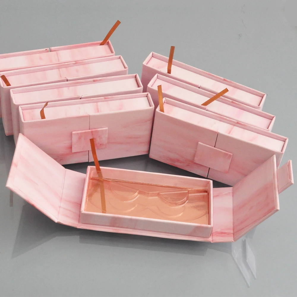 

20pcs/pack false eyelashes packaging box lash boxes custom logo fake mink lash extension strip pink magnetic cosmetic case empty