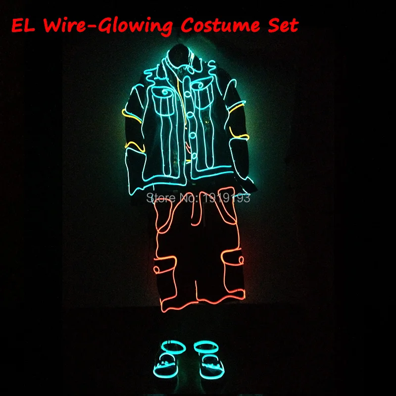 10 Color Choice DIY the Style of Matchstick beauty LED dance Costume EL wire holiday lighting clothes for Party decoration 10 Color Choice DIY the Style of Matchstick beauty LED dance Costume EL wire holiday lighting clothes for Party decoration