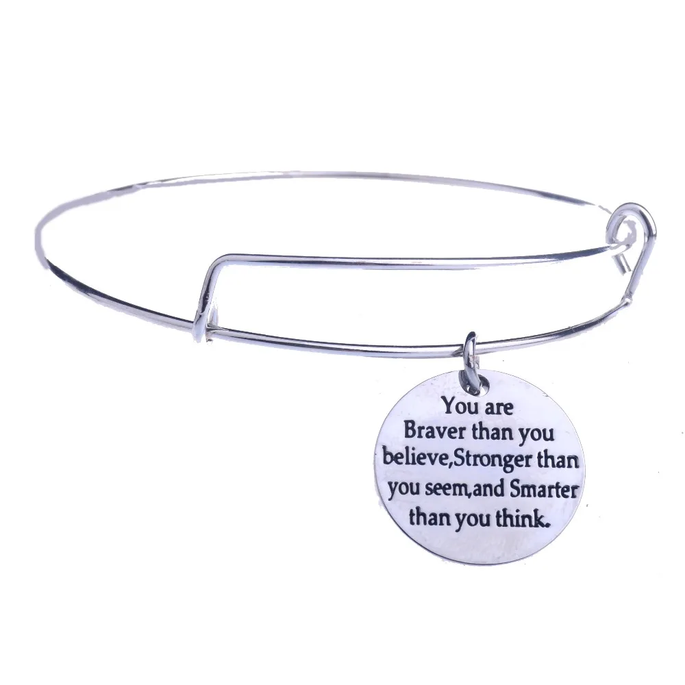 

12 Pc/Lot You Are Braver Stronger Smarter Thank You Think Charm Bracelet Inspirational Quotes Bangle Jewelry Women Men Kids Gift