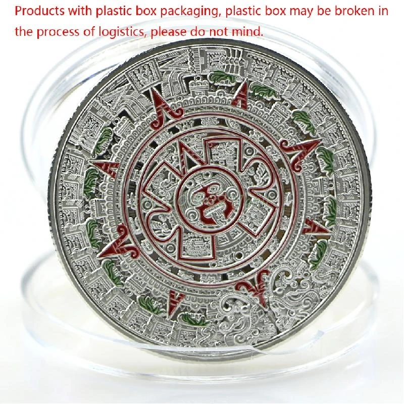 1х позолоченный ацтекский календарь пророчество Майя памятная монета художественная коллекция подарок - Цвет: Серебристый