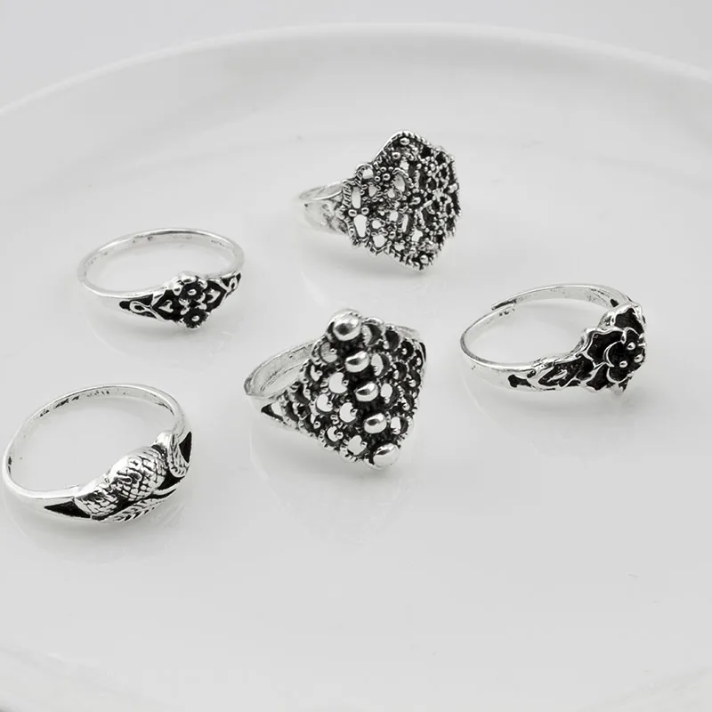 100 шт. Смешанное кольцо в стиле ретро мужской цветочный Шарм в античном стиле серебряное покрытие предложение маленькое Винтажное кольцо для женщин