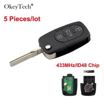 

OkeyTech 5 Piece 3 Buttons 433.92Mhz ID48 Remote Control Car Key For Audi A3 A4 A6 A8 Model Transponder Chip 4D0837231A Flip Key