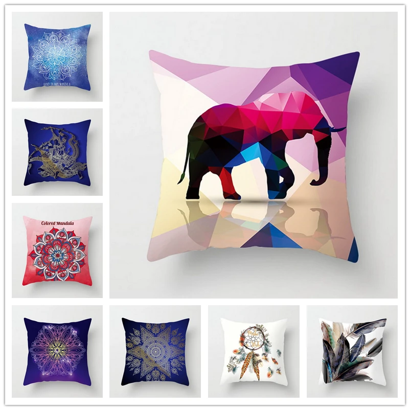 

45*45cm Abstract Mandala Pillow Case Square Polyester Throw Soft Blue Pillowcase Bedroom Home Office Decorative