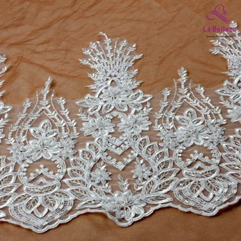 

Off white with beads cord Bilateral embroidery lace trim for fabric Millinery accent motif wedding veil 1yards 50cm