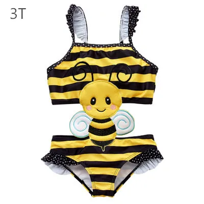 Полосатые плавки для маленьких девочек, одежда для купания Цельный Солнцезащитный купальный костюм с Пчелкой, пляжная одежда для купания, детский купальный костюм Защита от солнца для младенцев - Цвет: 3