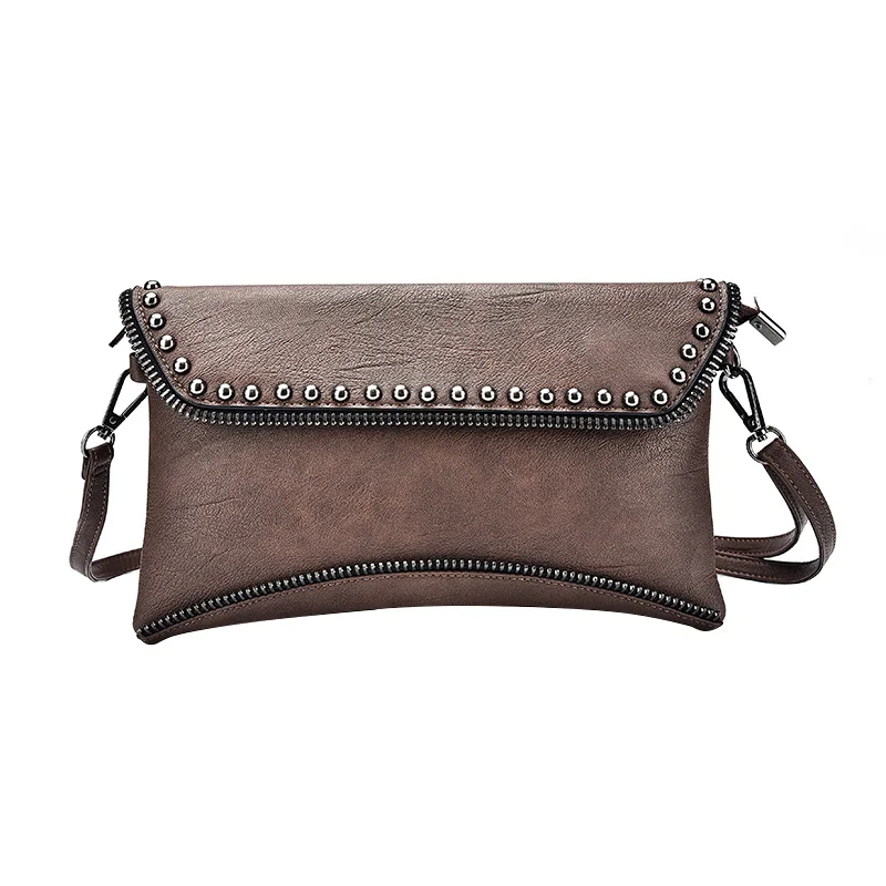 

2018 New PU Leather Rivet Designer Women's Messenger Bags Retro Envelope Cross Body Bags For Women Solid Female Shoulder Bag Sac