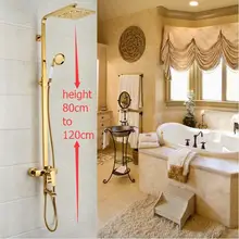Foyi brand Luxury Brass Rainfall Shower Set gold Color Shower Bar Wall Mounted Shower Column high quality black shower sliding bar wall mounted shower bar adjustable sliding rail set 3 function shower minimalist style