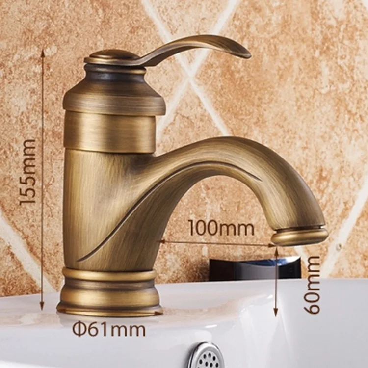 European style copper antique bathroom basin mixer tap with single handle single hole brass basin faucets