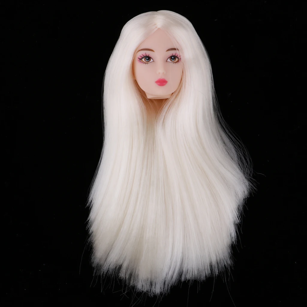 1/6 Female Action Figures BJD Head Sculpt White Hair Action Figure Head Wig DIY Custom for DOD SD DD Custom Parts Hair Accessory
