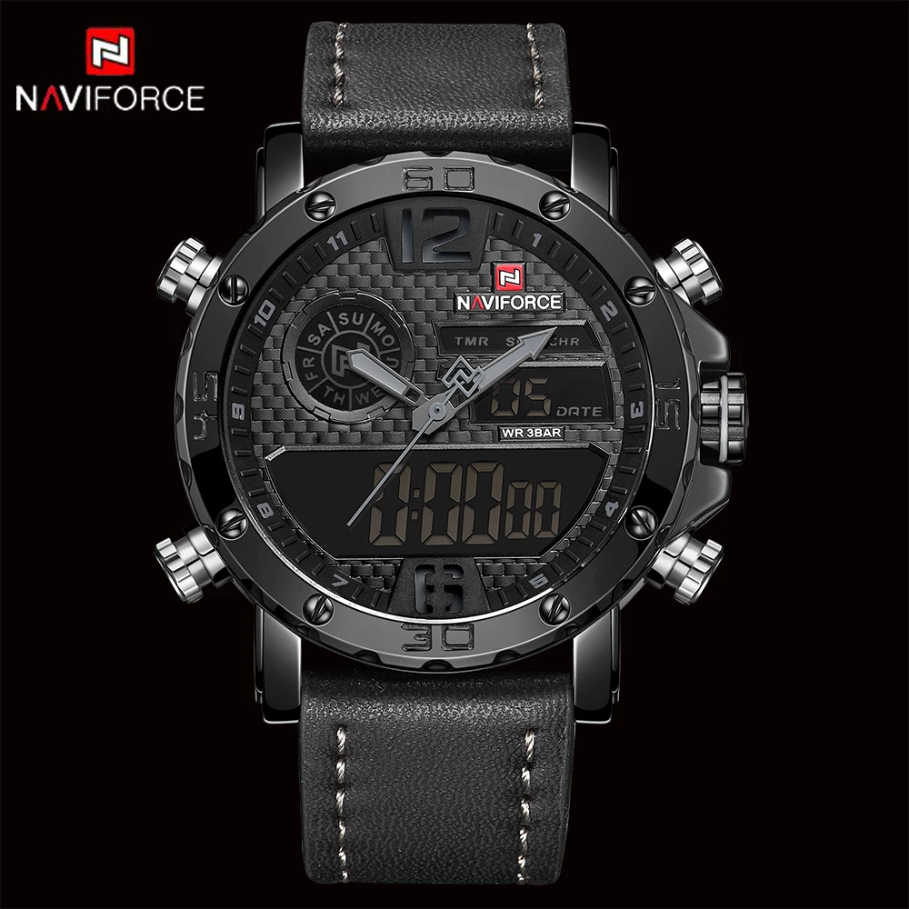  Luxury Brand Men's Watch NAVIFORCE Analog Digital Leather Sports Watches Army Military Watch Men Qu