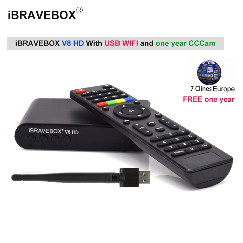 1 год Испания 7 cccam цлайн iBRAVEBOX V8 HD DVB-S2 1080 P спутниковый ТВ приемник + USB WI-FI Португалия Испания декодер Full HD спутниковый