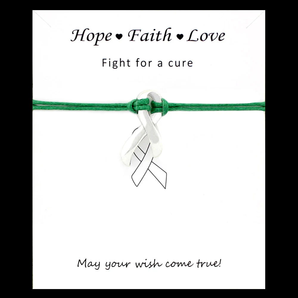 

Green Ribbon Cure Cancer Awareness Bracelets Hope Faith Love Fighter Breast Antique Silver Charm Bracelets Women Men Jewelry
