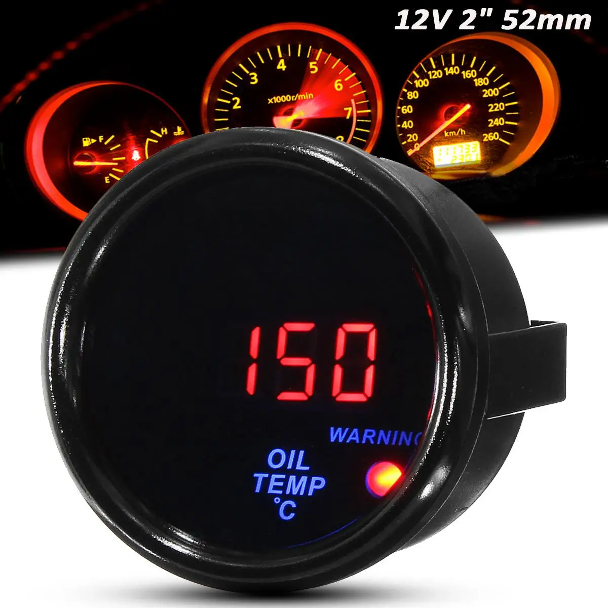 

12V 2inch 52mm 20-140 Oil Temperature Gauge Digital LED Display Black Face Car Meter with Sensor