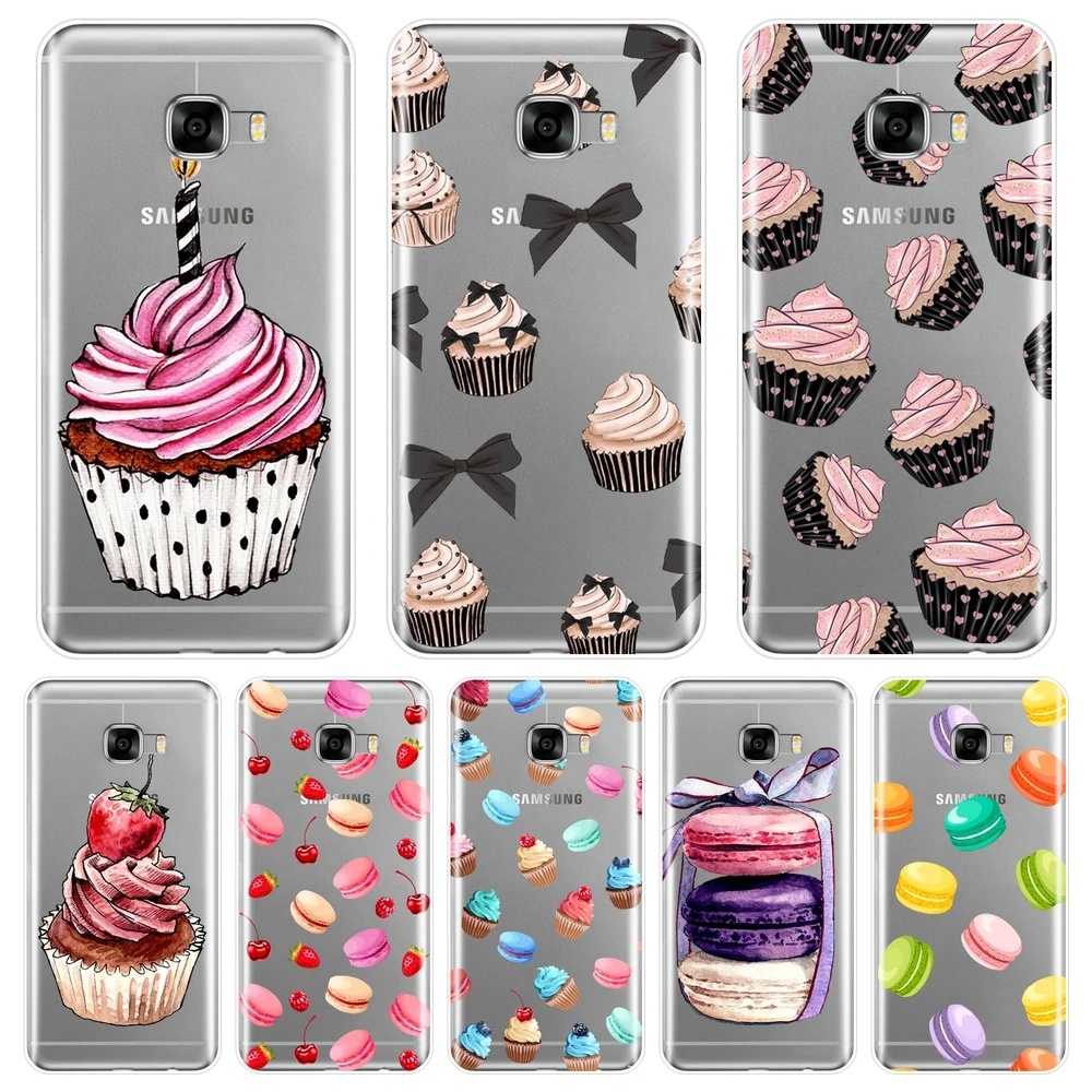 

For Samsung Galaxy C5 C7 C9 Pro Phone Case Silicone Sweet Cake Food Macaron Cartoon Soft Back Cover For Samsung Galaxy C5 C7 C8