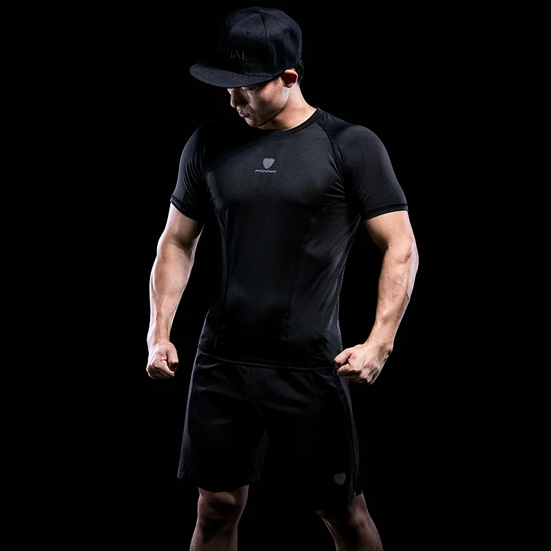 FANNAI футболка для спортзала, рубашки для бега, Мужская компрессионная рубашка для спорта, бодибилдинга, фитнеса, облегающая Рашгард с коротким рукавом, сухая облегающая спортивная одежда