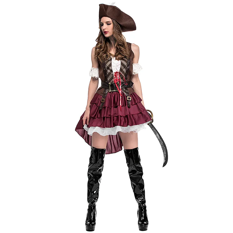 Disfraz Halloween para mujer, traje de cosplay piratas, sombrero, top, vestido y cinturón, sexy y hermoso|Disfraces de películas y TV| - AliExpress