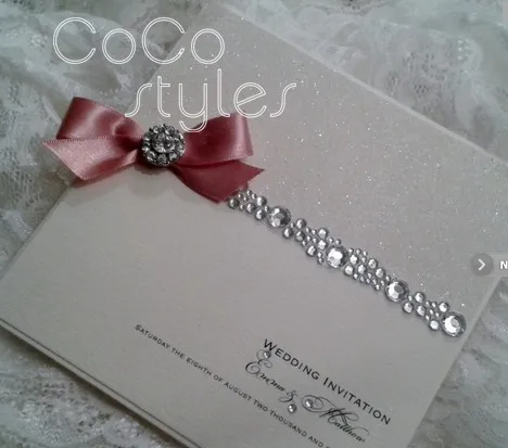  Cocostyles personalized super elegant colorful glitter invitation card with crystal and ribbon for  - 32890333985