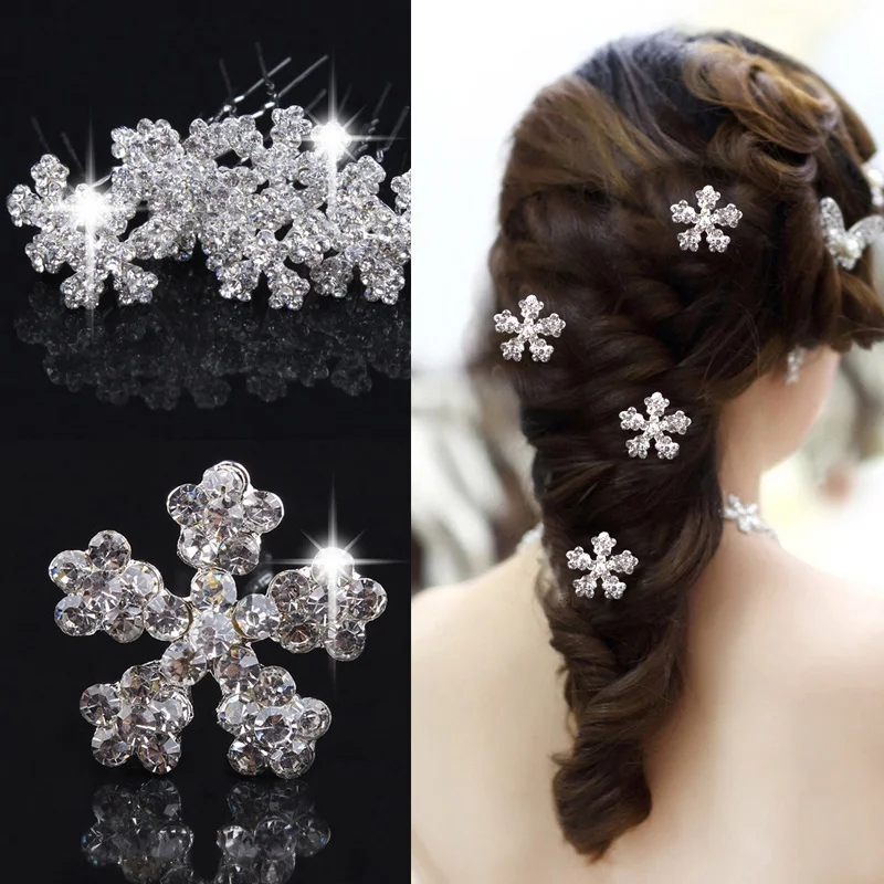5 шт., женские свадебные заколки для волос, снежный цветок, стразы, заколки для волос