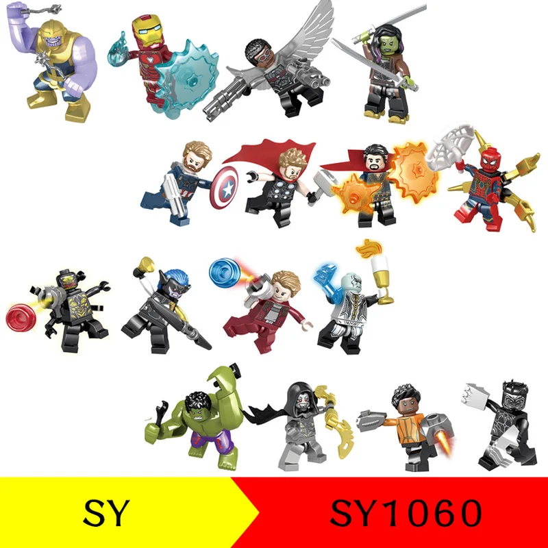 Строительные блоки Мстители Бесконечная война танос Халк Железный человек Тор Outrider Человек-паук куклы Супер Герои игрушки для детей SY1060