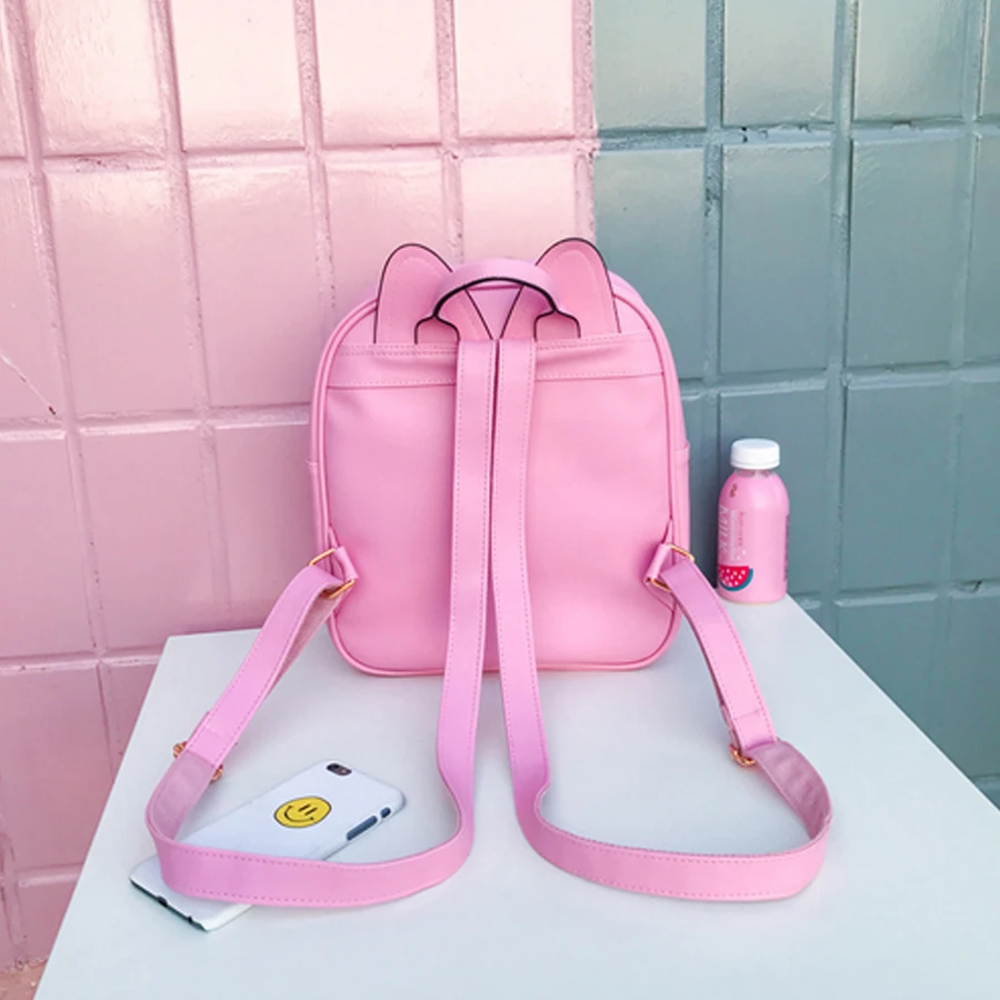 Lovely Cat Ear Leather Backpacks Candy Color Transparent Bag Teenage Girls Travel Bakpack Children Shoulder Bags School Itabag