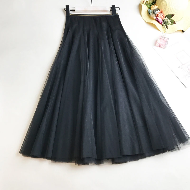 

2019 Korean version of the summer elastic waist long section slim mesh skirt pettiskirt skirt fresh and sweet wild 206