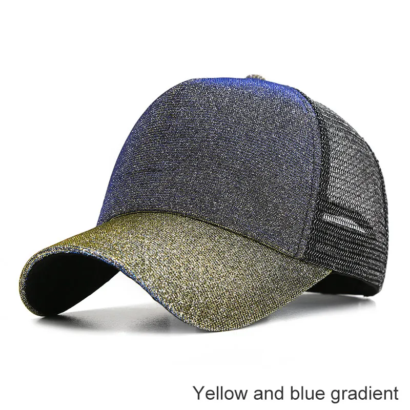 Модная блестящая бейсболка женский рюкзак кепки в стиле хип-хоп женские Блестки Блестящие летние шляпы сетка Выходная шляпа кость - Цвет: yellow gradient
