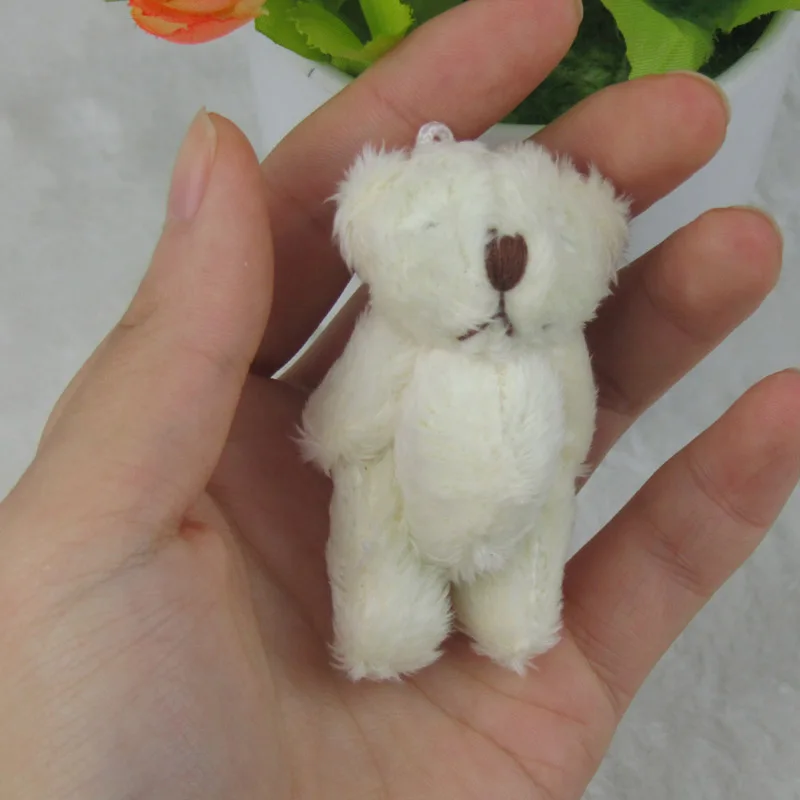 6pcs/lot Mini Joint Bear Stuffed Plush Toys 6.5cm Cute White Teddy Bears Pendant 