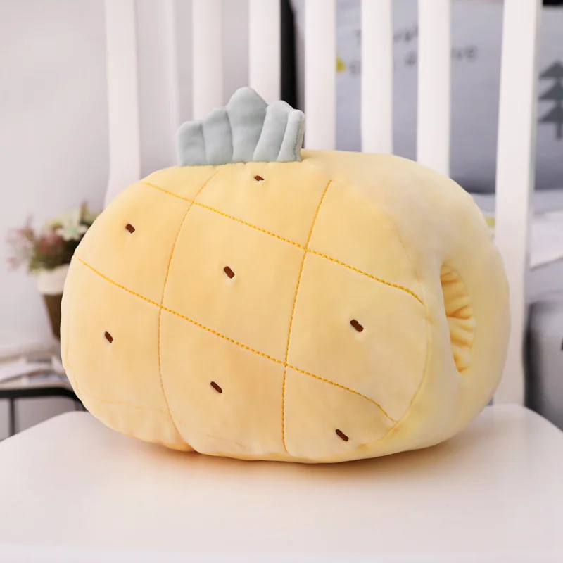 INS hot selling cute animal and fruit design super soft dinosaur cat rabbit pig and dog shaped plush hand warmer for cold winter - Цвет: pineapple