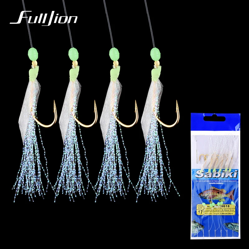 Fulljion Fishing Lures Fishhooks Stainless Steel Rigs Swivel Luminous Gold Combination Fishing