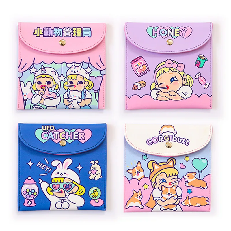 

Girl Sanitary Pads Organizer Bag Women Cartoon Leather Napkin Pouch Coin Purse Cosmetic Jewelry Headwear Storage Bags