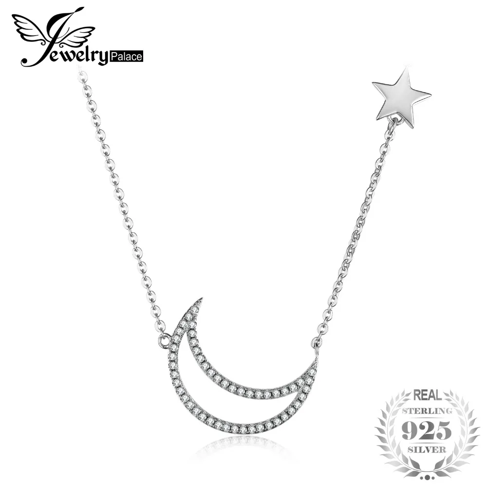 

JewelryPalace Moon Star Sterling Silver Pendant Necklace 925 Sterling Silver Chain Choker Statement Collar Necklace Women 45cm