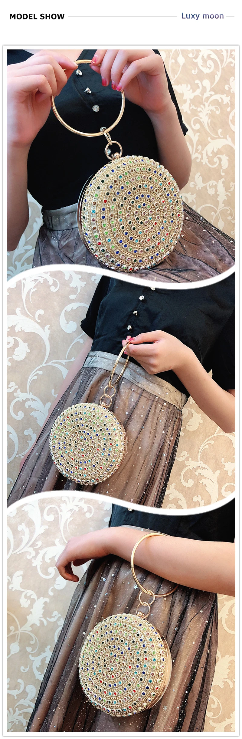 Round ball Evening Bag luxury rhinestone Purse clutch Colorful Diamond Wedding Clutches Gold Silver chains Handbags ZD1307