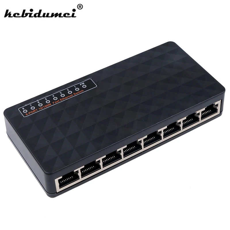

New 8 Ports Network Switch 10/100Mbps Fast Ethernet RJ45 Switcher Lan Hub MDI Full/Half duplex exchange AC Prower Adapter EU US