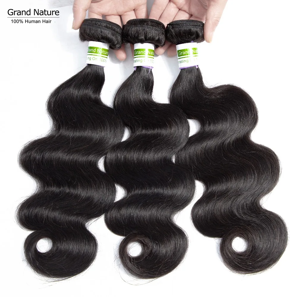 Grand Natural 10A Virgin Hair ткет бразильские волнистые человеческие волосы один пучок натуральный черный один Даритель может быть окрашен и отбелен