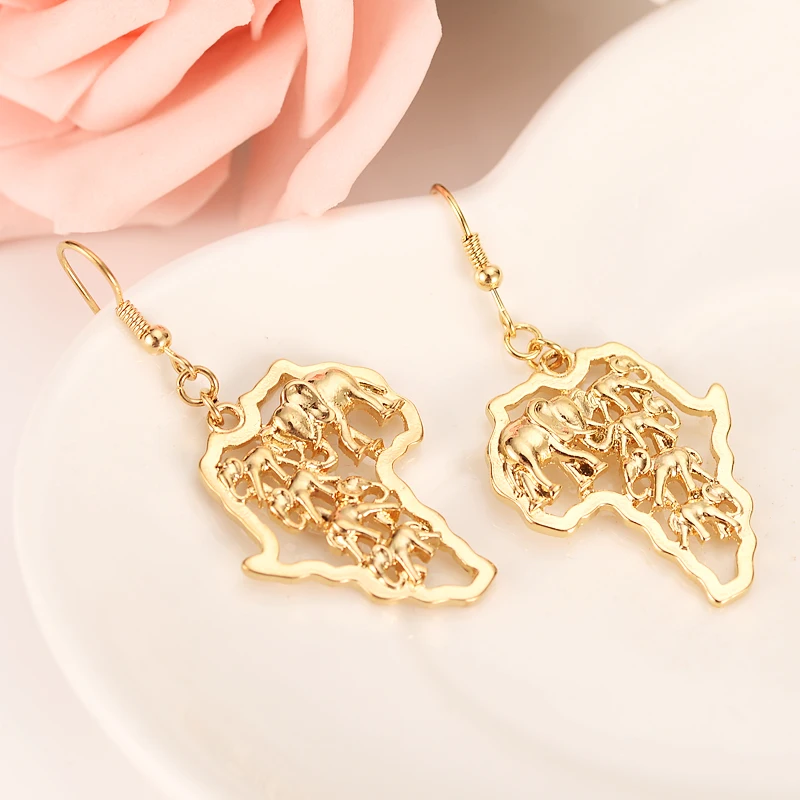

Gold GP earring Africa Ethiopia map elephant gold earring Jewelry For Women Men african gift wedding bridal party jewelry