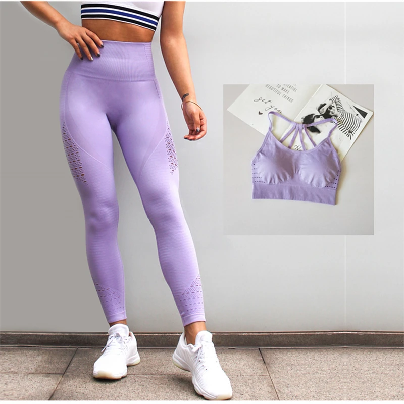 Lavendar Suit B Комплект из 2 предметов для йоги для женщин, спортивный бюстгальтер для спортзала, леггинсы для занятий спортом, бесшовное для тренировки - Цвет: Lavendar Suit B