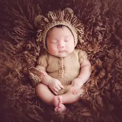 Стильная дышащая вязаная шерстяная шапка с рисунком льва, комплект одежды для новорожденных, одежда для фотосъемки