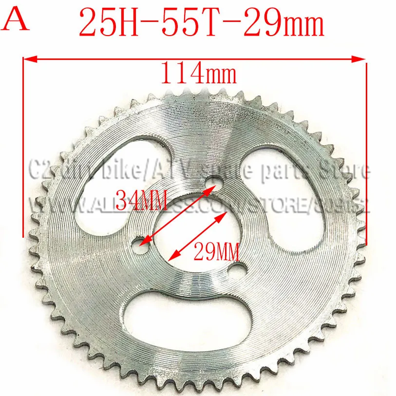 25H-55T-29MM 25H 55t 65t 68t 70t 80t 92t зуб 29/54/55 мм Задняя звездочка для 47CC 49CC Мини Мото квадроцикл Грязь Яма карманный велосипед - Цвет: 25H-55T-29MM